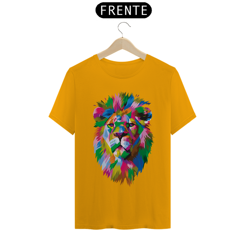 Camiseta Masculina T-Shirt Quality - Leão colorido