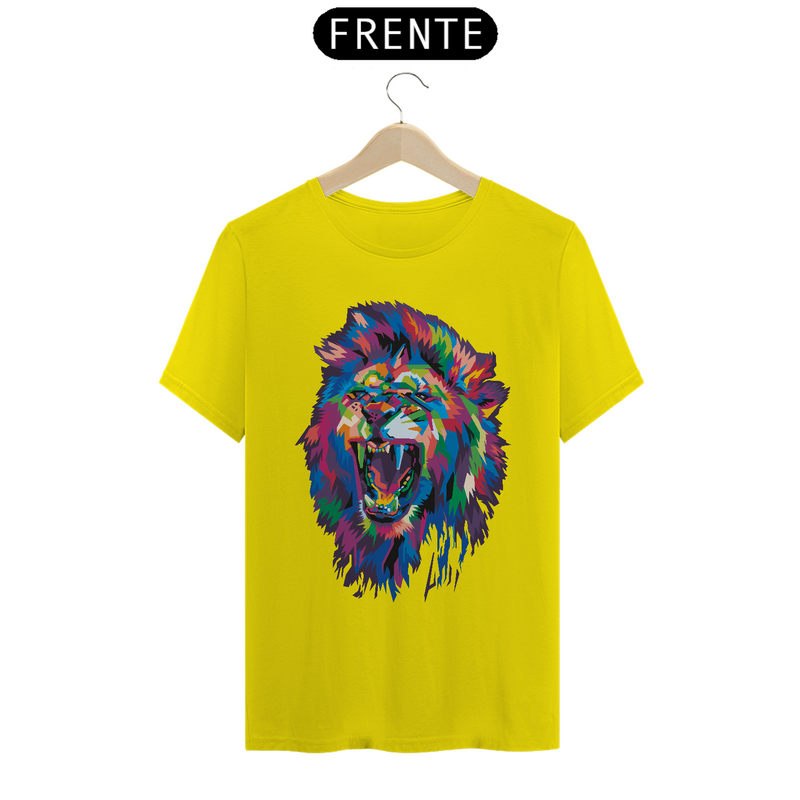 Camiseta Masculina T-Shirt Quality - Leão colorido