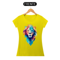 Camiseta Feminina Baby Long Quality - Leão colorido