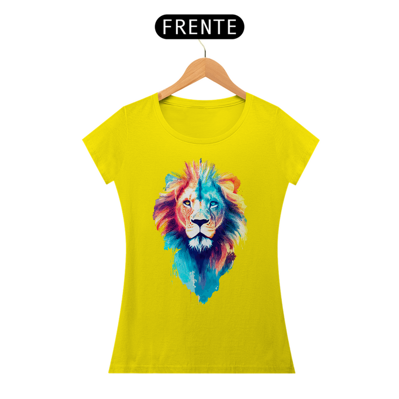 Camiseta Feminina Baby Long Quality - Leão colorido