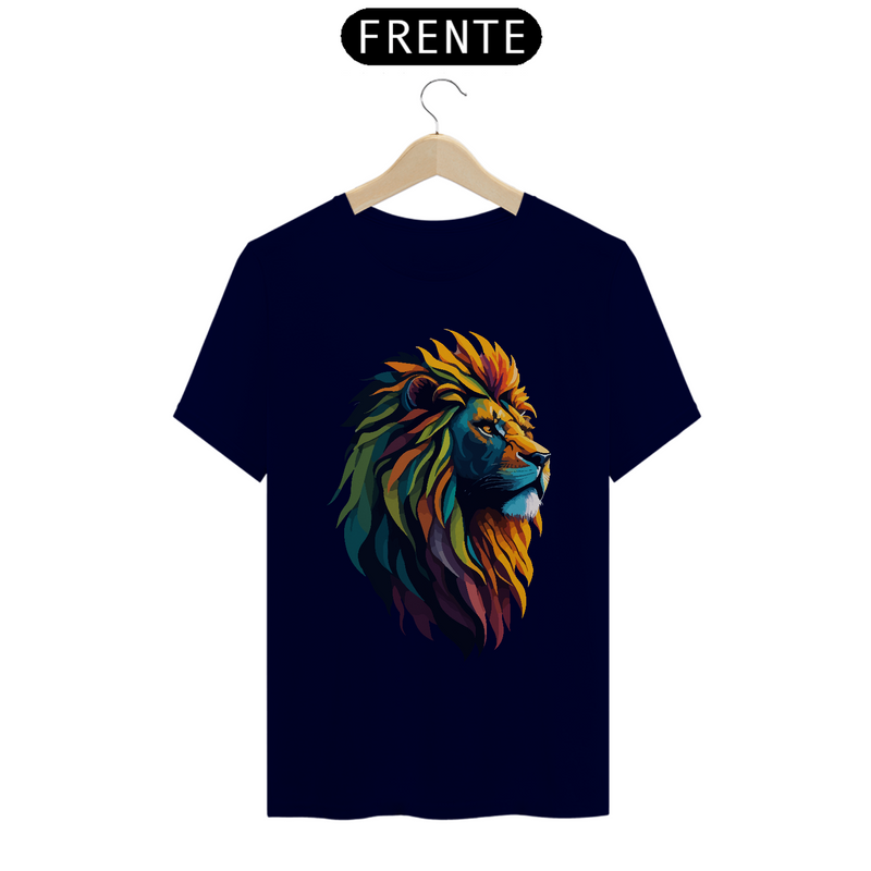 Camiseta Masculina T-Shirt Quality - Leão colorido