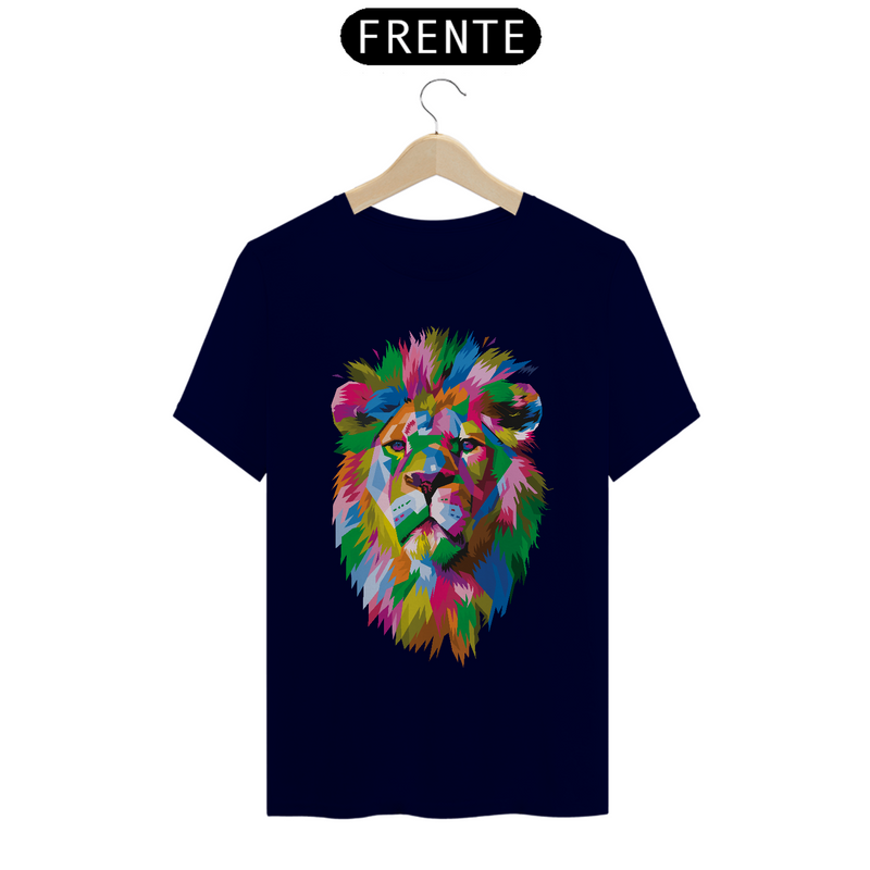 Camiseta Masculina T-Shirt Quality - Leão colorido