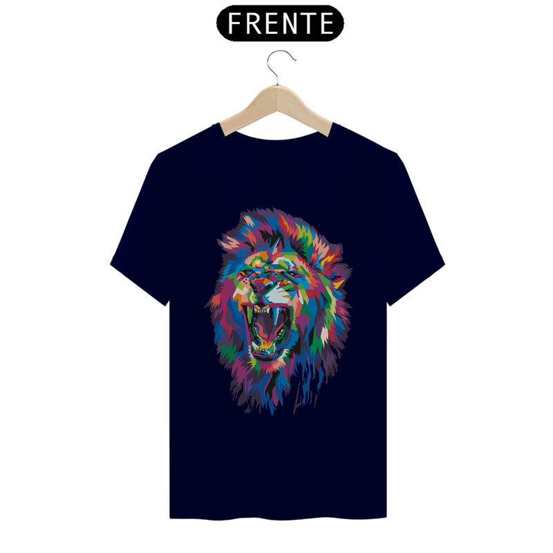 Camiseta Masculina T-Shirt Quality - Leão colorido