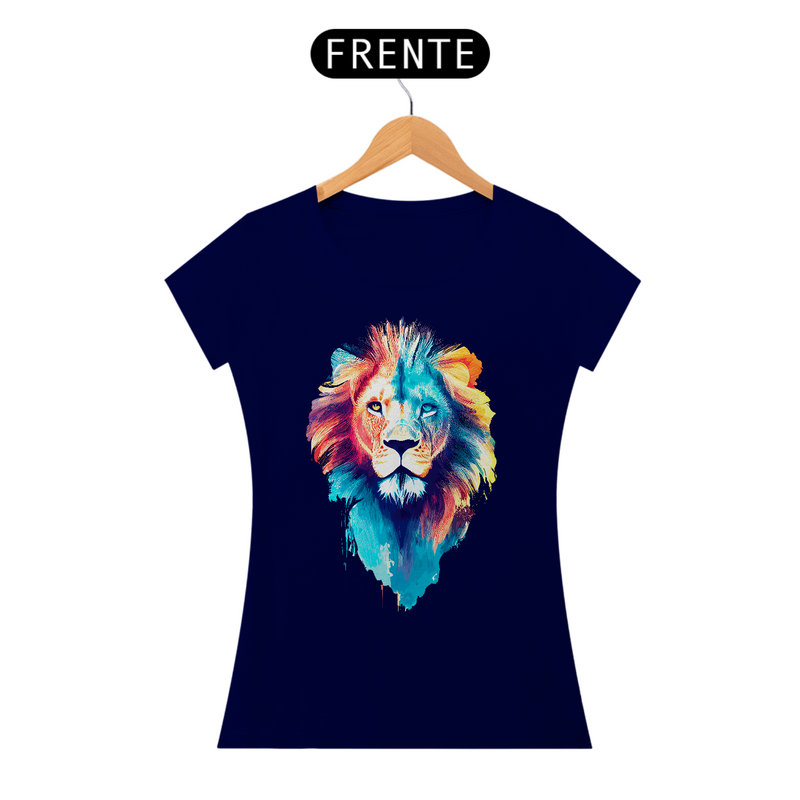 Camiseta Feminina Baby Long Quality - Leão colorido