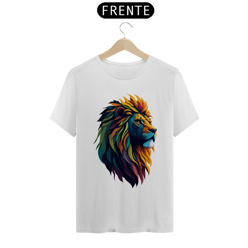 Camiseta Masculina T-Shirt Quality - Leão colorido