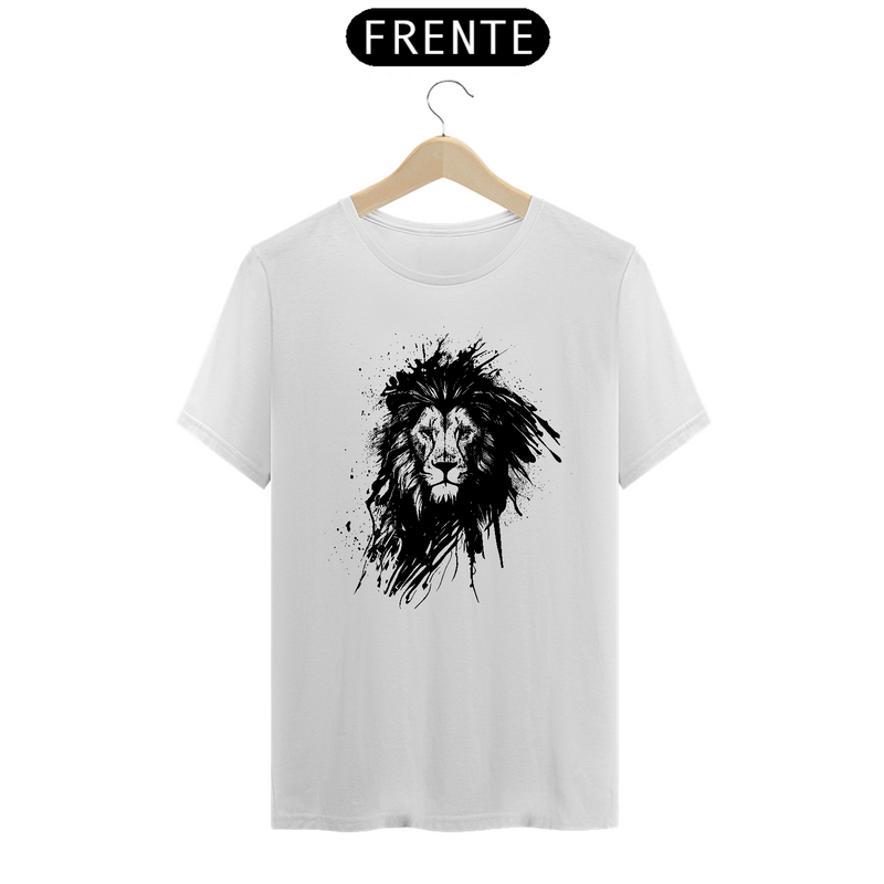 Camiseta Masculina T-Shirt Quality Branco - Leão Pintado Preto