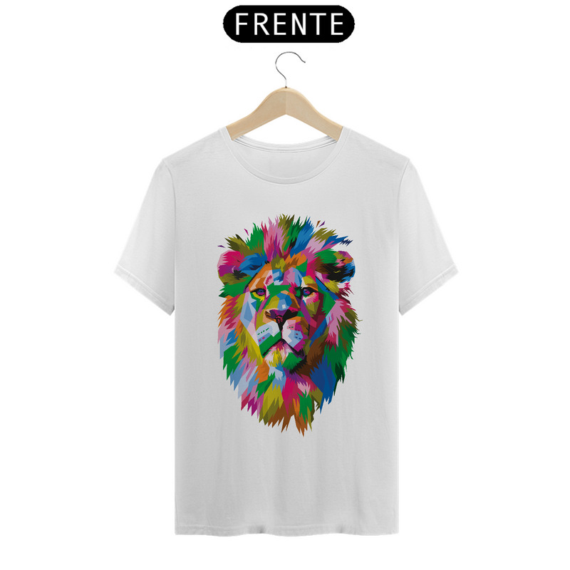 Camiseta Masculina T-Shirt Quality - Leão colorido