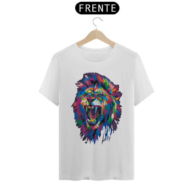 Camiseta Masculina T-Shirt Quality - Leão colorido