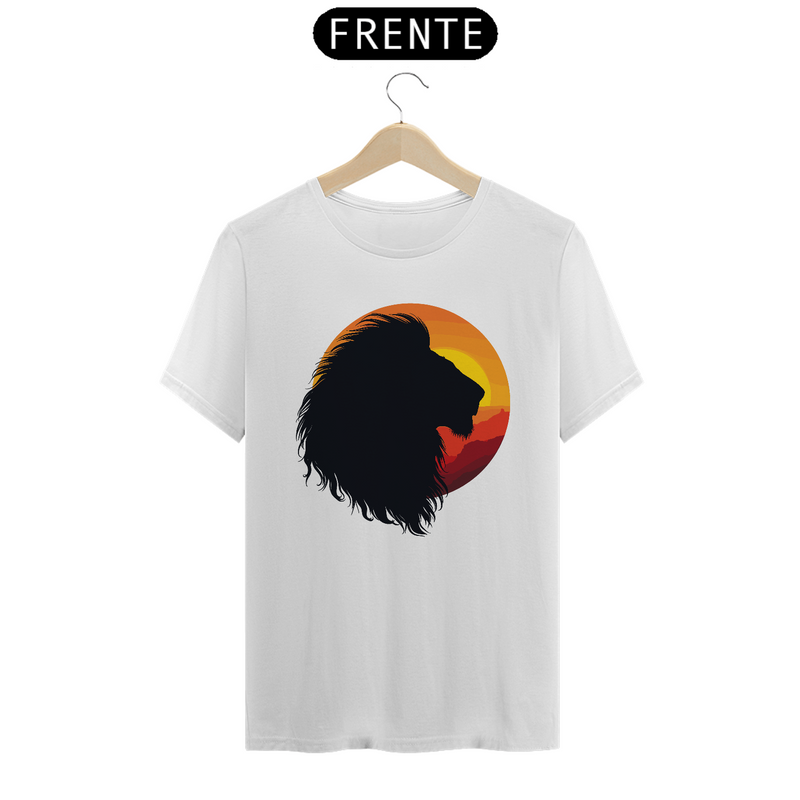 Camiseta Masculina T-Shirt Quality Branco - Leão Por do Sol