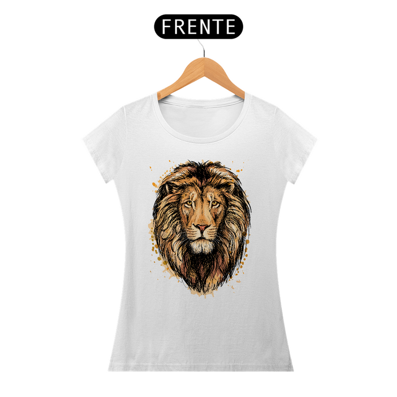 Camiseta Feminina Baby Long Quality - Leão Desenho