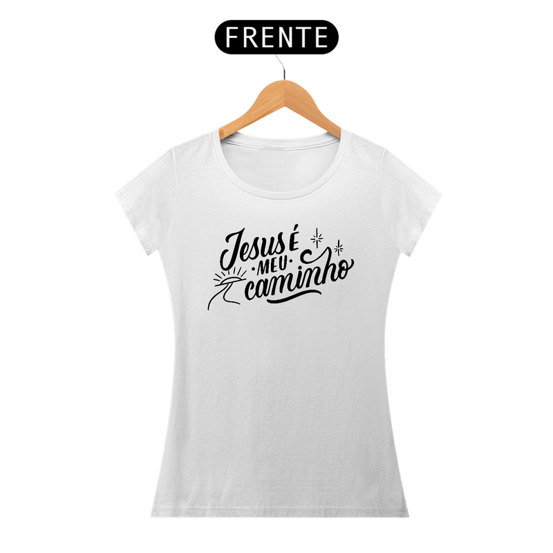 Camiseta Feminina Baby Long Quality Branco - Jesus é Meu Caminho