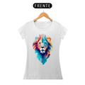 Camiseta Feminina Baby Long Quality - Leão colorido