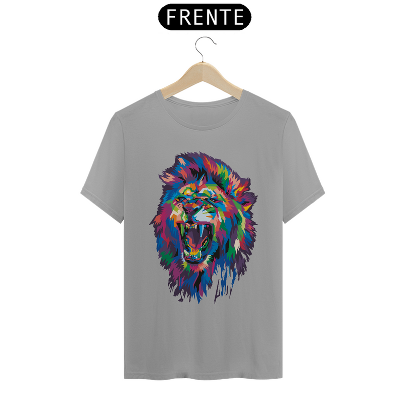 Camiseta Masculina T-Shirt Quality - Leão colorido