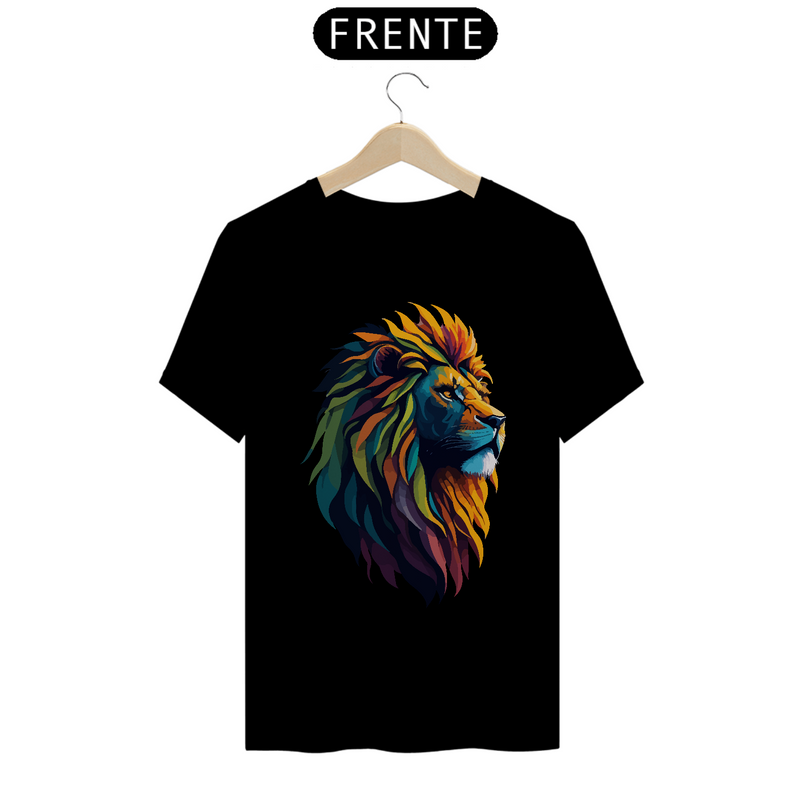Camiseta Masculina T-Shirt Quality - Leão colorido
