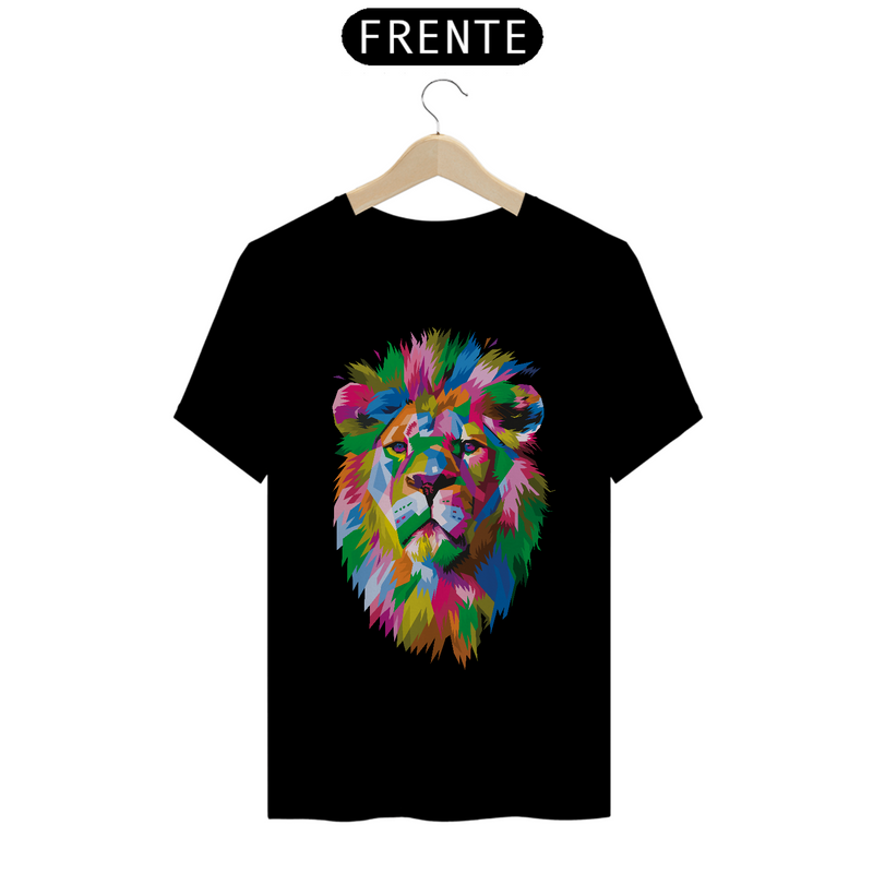 Camiseta Masculina T-Shirt Quality - Leão colorido