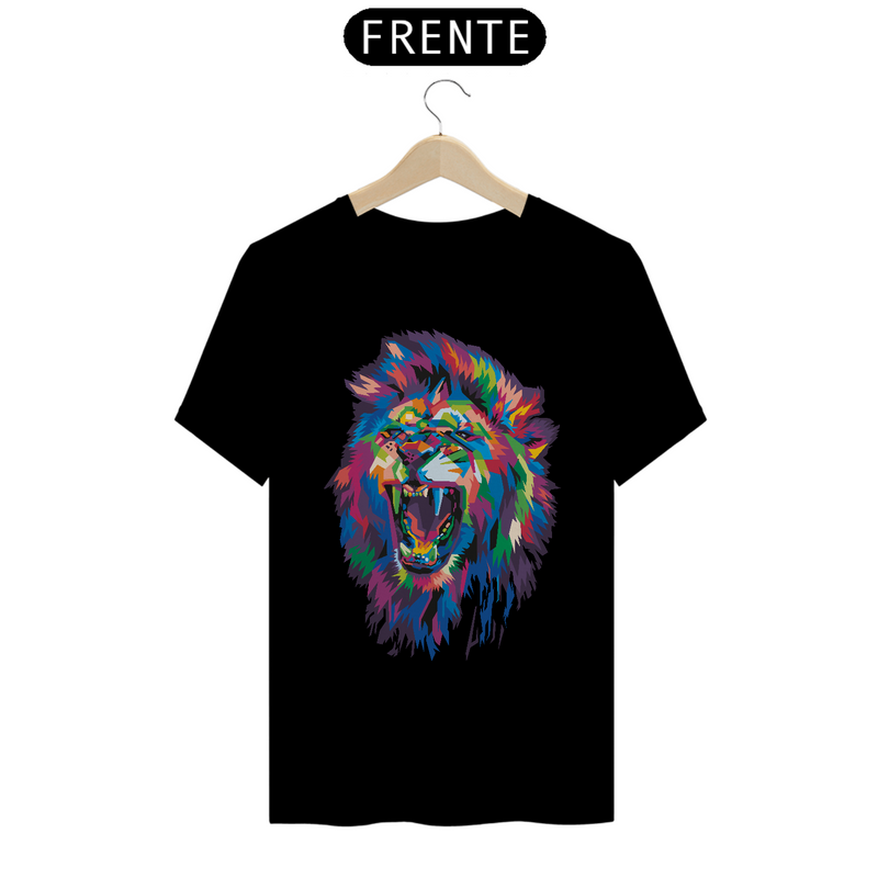 Camiseta Masculina T-Shirt Quality - Leão colorido