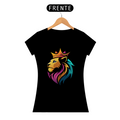 Camiseta Feminina Baby Long Quality Preto - Leão com Coroa