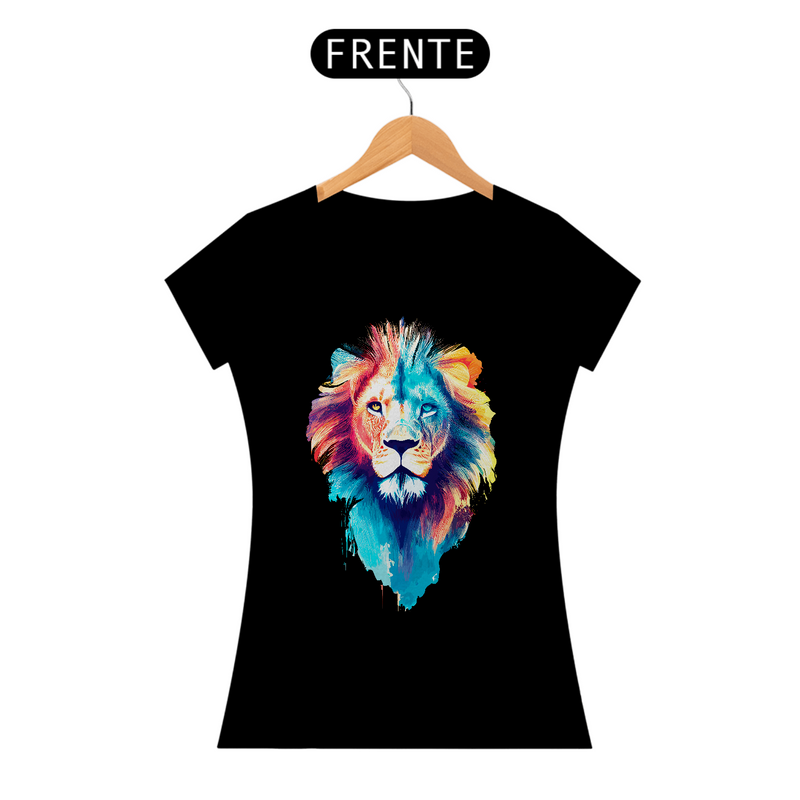 Camiseta Feminina Baby Long Quality - Leão colorido