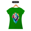 Camiseta Feminina Baby Long Quality - Leão colorido