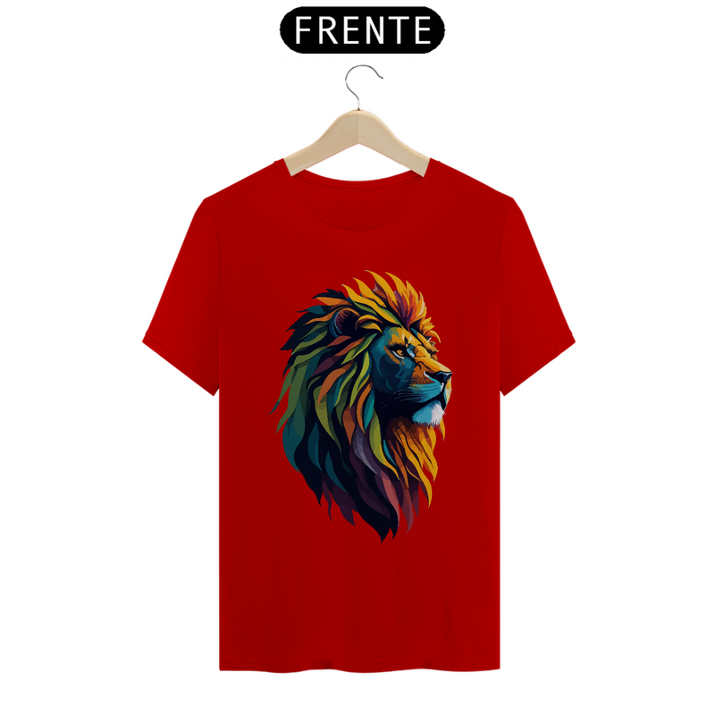 Camiseta Masculina T-Shirt Quality - Leão colorido