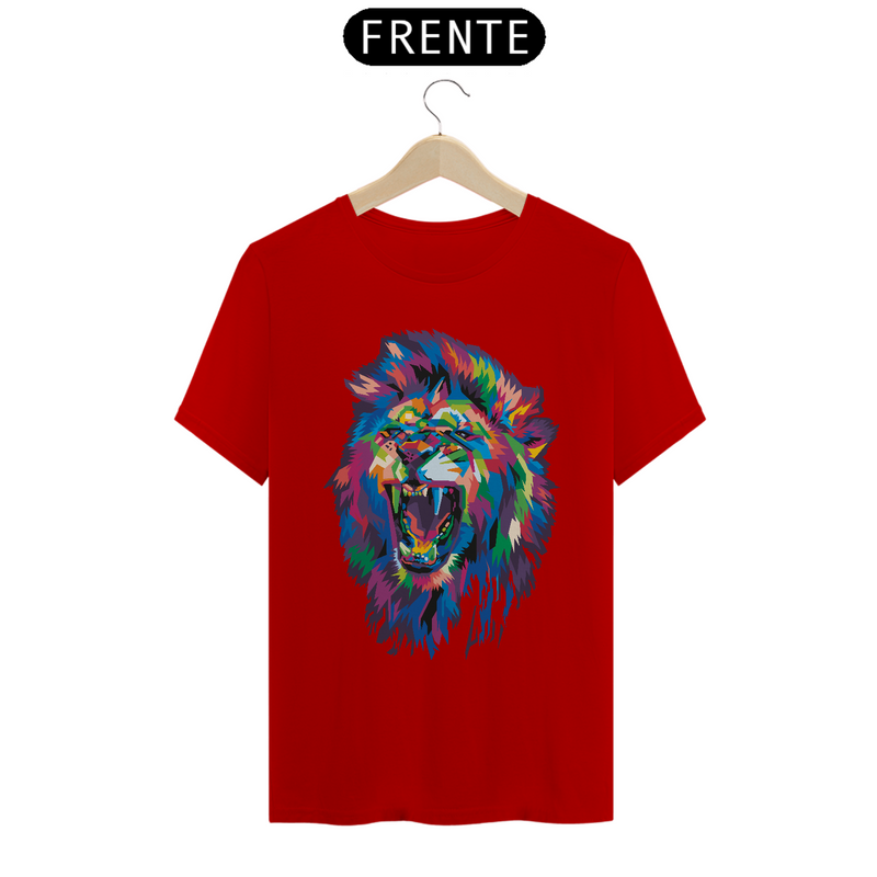 Camiseta Masculina T-Shirt Quality - Leão colorido