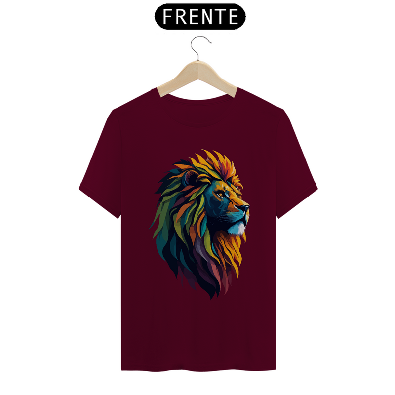 Camiseta Masculina T-Shirt Quality - Leão colorido