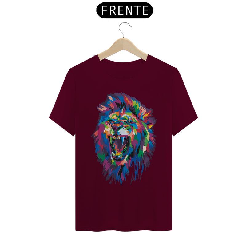 Camiseta Masculina T-Shirt Quality - Leão colorido